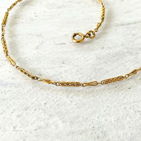 Antique Very Fancy Bar Link Pocket Watch Chain Choker Necklace Gold Filled 14" L - Picture 4 of 6